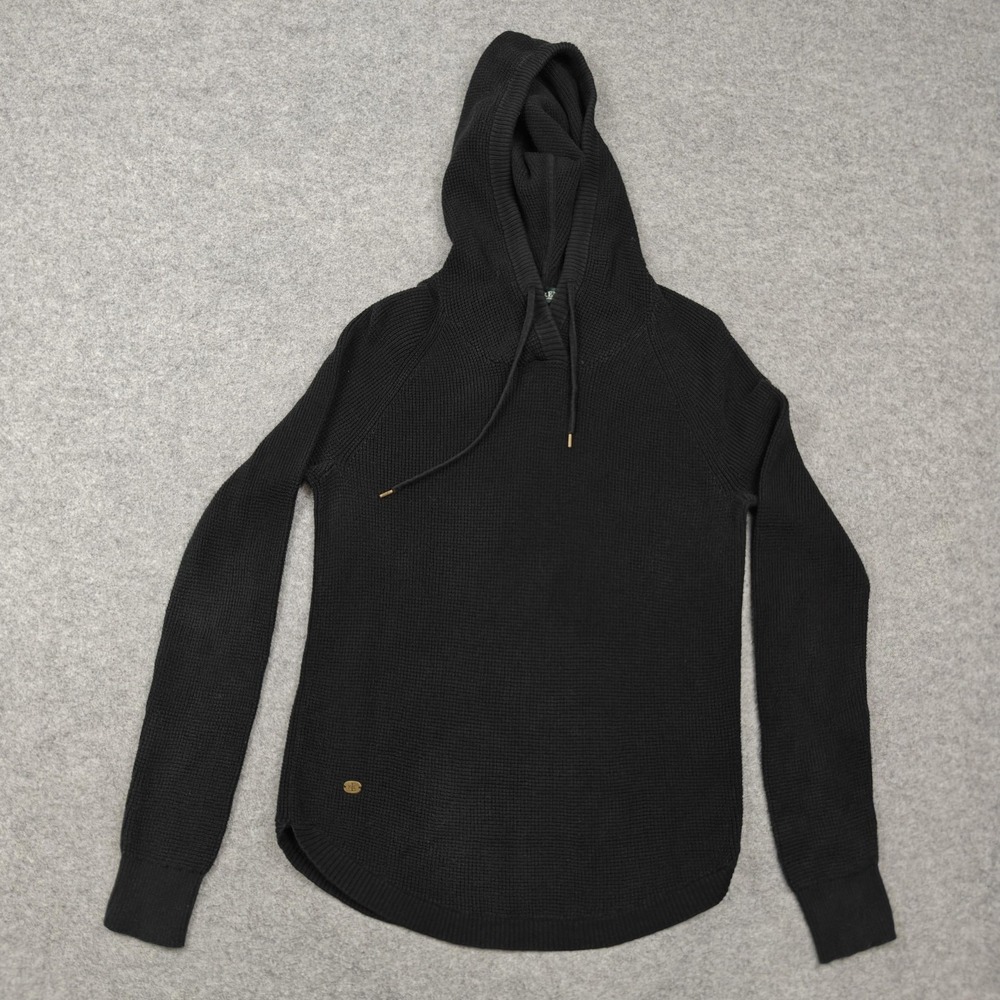 Lauren Ralph Lauren Sweater Womens SP Black Waffle Knit Hooded Pullover
